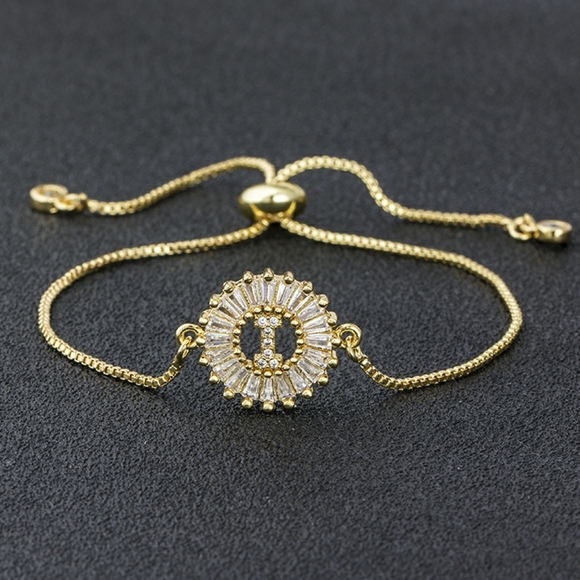 Jewelry - Initial I micro pave cubic zircon 18k gold plated letter charm bracelet